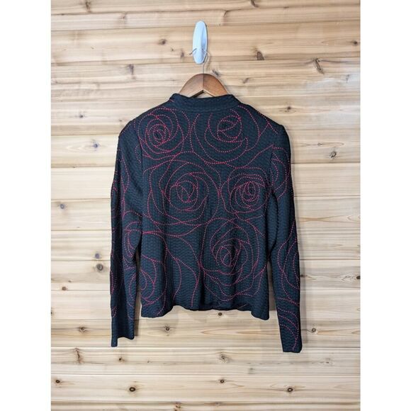 Ming Wang Jacket Women's Petite Medium Black Rose Pattern Cardigan career church - Picture 4 of 10